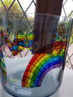 lantern/ice bucket with stained glass effect paintings painted with Reiki love and chakra colours