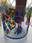 lantern/ice bucket with stained glass effect paintings painted with Reiki love and chakra colours