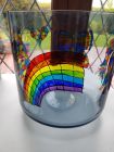 lantern/ice bucket with stained glass effect paintings painted with Reiki love and chakra colours