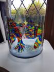 lantern/ice bucket with stained glass effect paintings painted with Reiki love and chakra colours