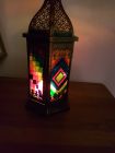 Morrocan 6 sided stained glass effect candle lantern