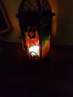 Morrocan 6 sided stained glass effect candle lantern