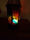 Morrocan 6 sided stained glass effect candle lantern