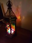 Morrocan 6 sided stained glass effect candle lantern