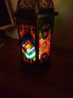 Morrocan 6 sided stained glass effect candle lantern