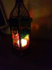 Morrocan 6 sided stained glass effect candle lantern