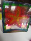 squashed square shaped lantern with different flowers on the 2 square sides and positive affirmations on the small sides. painted with Reiki love and chakra colours