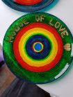 glass dinner plate circles design with message