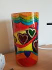 hearts and swirls hand painted glass lamp corrded painted with Reiki love and chakra colours