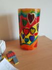 hearts and swirls hand painted glass lamp corrded painted with Reiki love and chakra colours