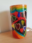 hearts and swirls hand painted glass lamp corrded painted with Reiki love and chakra colours