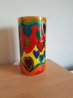 hearts and swirls hand painted glass lamp corrded painted with Reiki love and chakra colours