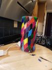 stained glass effect corded lamp painted with Reiki love and chakra colours