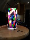 stained glass effect corded lamp painted with Reiki love and chakra colours