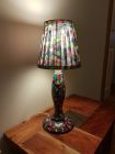 wooden based lamp with fabric shade