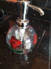 red roses 330ml pump action glass lotion/soap dispenser