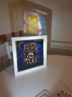owl painting on glass box frame