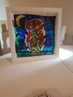 owl painting on glass box frame