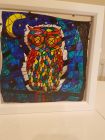owl painting on glass box frame